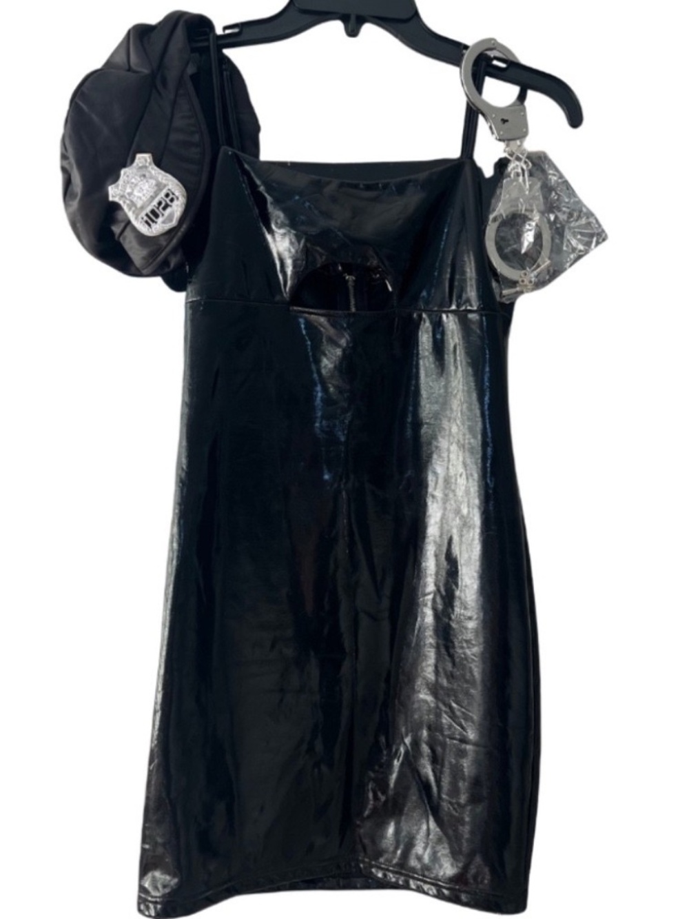 Halloween Costume Police Cop Woman Teen 3 Pc.Set Black Hat Badge Handcuffs Small